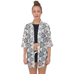 Black And White Pattern Open Front Chiffon Kimono