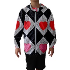 Diamonds Hearts Mosaic Pattern Hooded Windbreaker (kids) by Simbadda