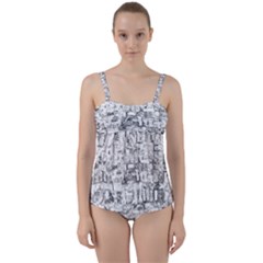 Black And White Background Wallpaper Pattern Twist Front Tankini Set