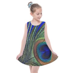 Peacock Feather Macro Peacock Bird Kids  Summer Dress by Simbadda