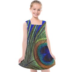 Peacock Feather Macro Peacock Bird Kids  Cross Back Dress