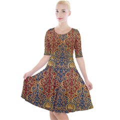 Wall Texture Pattern Carved Wood Quarter Sleeve A-line Dress by Simbadda