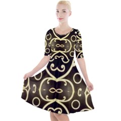 Black Embossed Swirls In Gold By Flipstylez Designs Quarter Sleeve A-line Dress