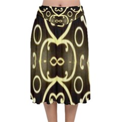 Black Embossed Swirls In Gold By Flipstylez Designs Velvet Flared Midi Skirt by flipstylezfashionsLLC