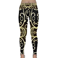 Black Embossed Swirls In Gold By Flipstylez Designs Lightweight Velour Classic Yoga Leggings