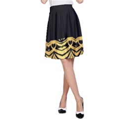 Black Vintage Background With Golden Swirls By Flipstylez Designs  A-line Skirt by flipstylezfashionsLLC