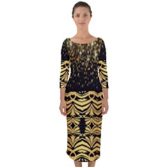 Black Vintage Background With Golden Swirls By Flipstylez Designs  Quarter Sleeve Midi Bodycon Dress