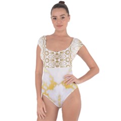 Ivory Marble  In Gold By Flipstylez Designs Short Sleeve Leotard  by flipstylezfashionsLLC