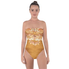 Golden Sunrise Pattern Flowers By Flipstylez Designs Tie Back One Piece Swimsuit by flipstylezfashionsLLC