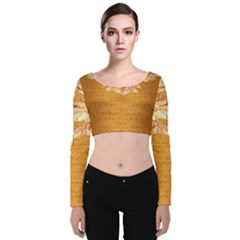 Golden Sunrise Pattern Flowers By Flipstylez Designs Velvet Long Sleeve Crop Top