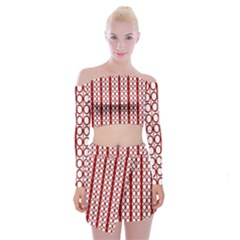 Circles Lines Red White Pattern Off Shoulder Top With Mini Skirt Set by BrightVibesDesign