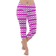 Circles Lines Bright Pink Modern Pattern Lightweight Velour Capri Yoga Leggings