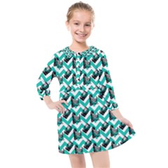 Vintage Camera Chevron Aqua Kids  Quarter Sleeve Shirt Dress