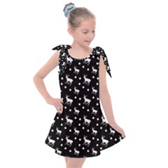 Deer Dots Black Kids  Tie Up Tunic Dress