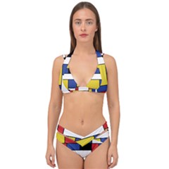 Mondrian Geometric Art Double Strap Halter Bikini Set by KayCordingly