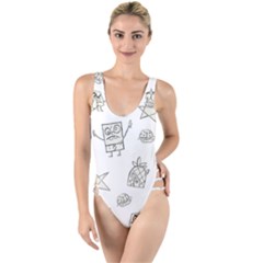 Doodle Bob Pattern High Leg Strappy Swimsuit by Valentinaart