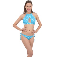 Scribble Reason Design Pattern Cross Front Halter Bikini Set by Simbadda