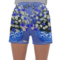 Marguerite Cornflower Vase Blossom Sleepwear Shorts by Simbadda