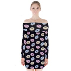 Donuts Pattern Long Sleeve Off Shoulder Dress by Valentinaart