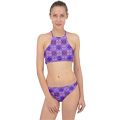 Mod Purple Pink Orange Squares Pattern Racer Front Bikini Set by BrightVibesDesign