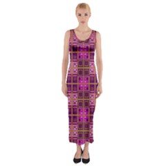 Mod Pink Purple Yellow Square Pattern Fitted Maxi Dress by BrightVibesDesign