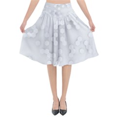 White Abstract Wall Paper Design Frame Flared Midi Skirt by Simbadda