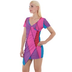 Abstract Background Colorful Strips Short Sleeve Asymmetric Mini Dress by Simbadda