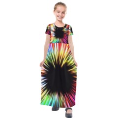 Color Background Structure Lines Kids  Short Sleeve Maxi Dress