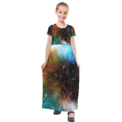 Universe Galaxy Sun Star Movement Kids  Short Sleeve Maxi Dress by Simbadda