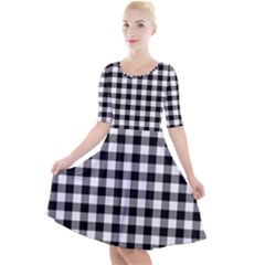 Check Pattern Black, White, Gray Quarter Sleeve A-line Dress