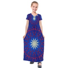 Mandala Abstract Fractal Patriotic Kids  Short Sleeve Maxi Dress