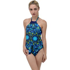 Mandala Blue Abstract Circle Go With The Flow One Piece Swimsuit by Simbadda