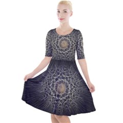 Fractal Mandala Feathers Grey Quarter Sleeve A-line Dress