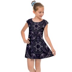 Fractal Mandala Circles Purple Kids Cap Sleeve Dress by Simbadda