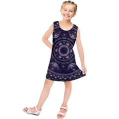 Fractal Mandala Circles Purple Kids  Tunic Dress by Simbadda