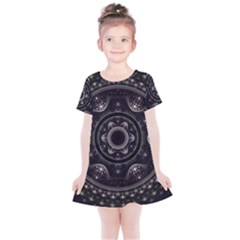 Fractal Mandala Circles Purple Kids  Simple Cotton Dress by Simbadda