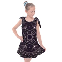 Fractal Mandala Circles Purple Kids  Tie Up Tunic Dress by Simbadda