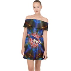 Mandala Pattern Kaleidoscope Off Shoulder Chiffon Dress