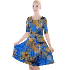 Circle Rings Abstract Optics Quarter Sleeve A-line Dress