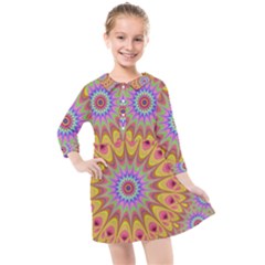 Geometric Flower Oriental Ornament Kids  Quarter Sleeve Shirt Dress