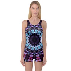 Kaleidoscope Shape Abstract Design One Piece Boyleg Swimsuit by Simbadda