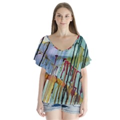 Chaos In Colour  V-neck Flutter Sleeve Top