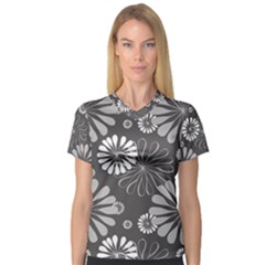 Floral Pattern V-neck Sport Mesh Tee