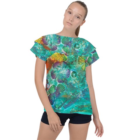 Underwater Summer Ruffle Collar Chiffon Blouse by arwwearableart