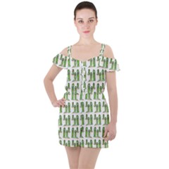 Prickle Plants Ruffle Cut Out Chiffon Playsuit