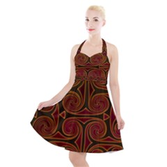 Beautiful Art Pattern Halter Party Swing Dress 