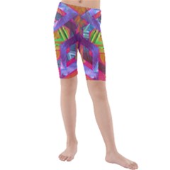 Glitch Glitch Art Grunge Distortion Kids  Mid Length Swim Shorts