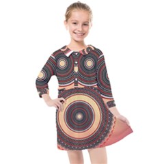 Ornamental Shape Concentric Round Kids  Quarter Sleeve Shirt Dress by Nexatart