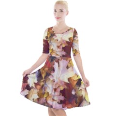 Fall Leaves Bright Quarter Sleeve A-line Dress