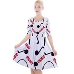 Music Letters Word Headphones Note Quarter Sleeve A-line Dress